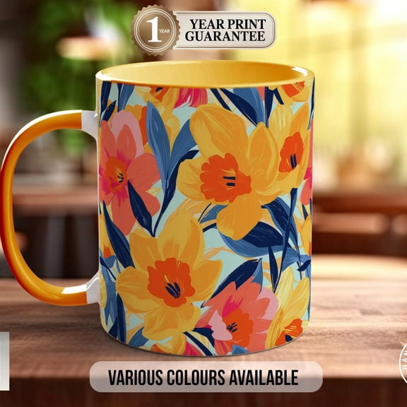 Daffodil Birth Month Mug: Spring Floral Tea Cup (Various Colours)