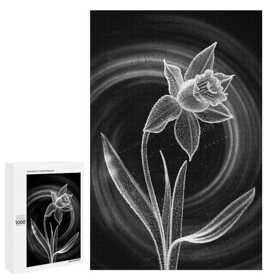 Daffodil with Black Background Jigsaw Puzzle 1000 Piece Wooden Puzzle | Aesthetic Floral Design | Precision Cut Pieces for a Smooth Fit | Fun & Rewarding Challenge | 30" x 20"
