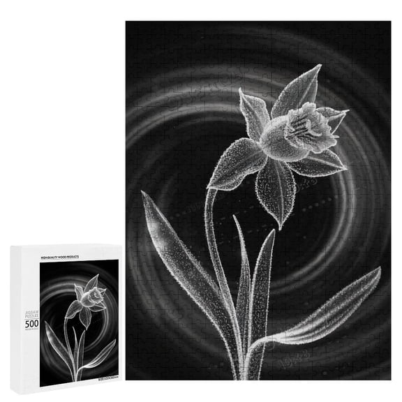 Daffodil with Black Background Jigsaw Puzzle – 500 Piece Wooden Puzzle | Aesthetic Floral Design | Precision Cut Pieces for a Smooth Fit | Fun & Rewarding Challenge | 21" x 15"