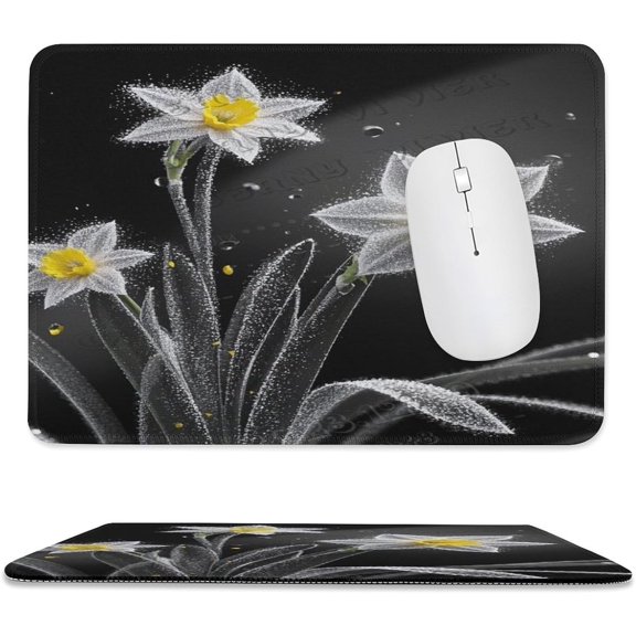 Daffodil with Black Background Mouse Pad 8x10 in Size, Stitched Edges Computer Mouse Pad with Smooth Cloth Surface, Charming Daffodil Flower on Black Background Artwork for Office Desk Accessories