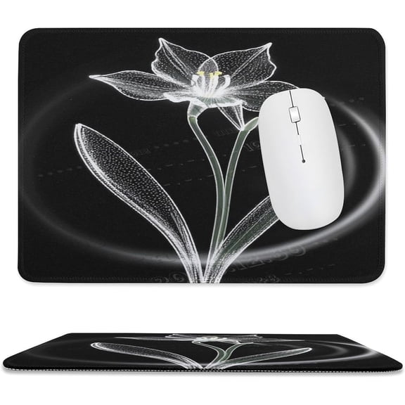 Daffodil with Black Background Mouse Pad 8x10 in with Stitched Edge, Non-Slip Rubber Base Desk Mouse Pad, Beautiful Yellow Daffodil Flower on Black Background Artwork for Computer Desk