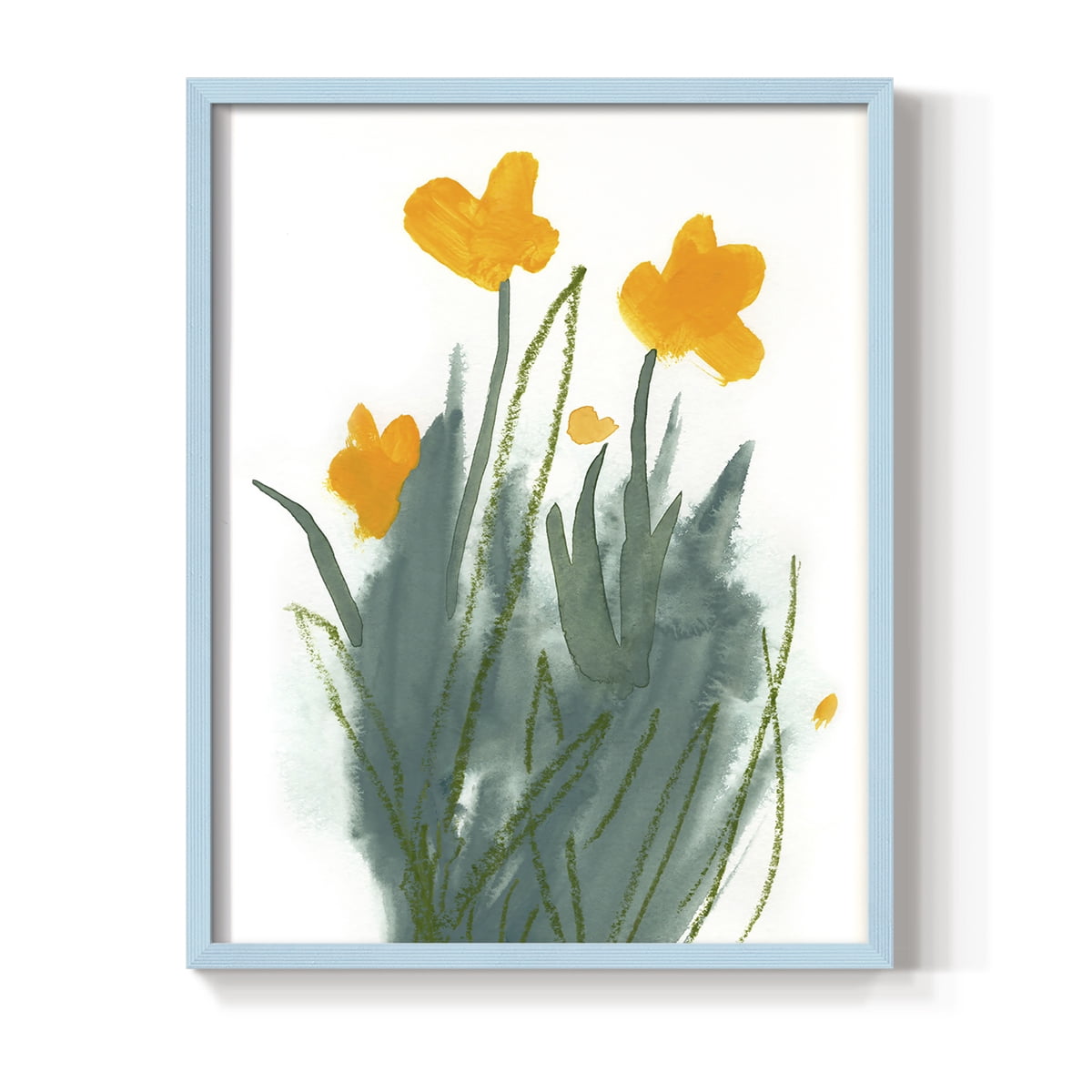 Daffodil Bunch I Framed Print in Blue Solid Wood Framed Print No Nail Hanging