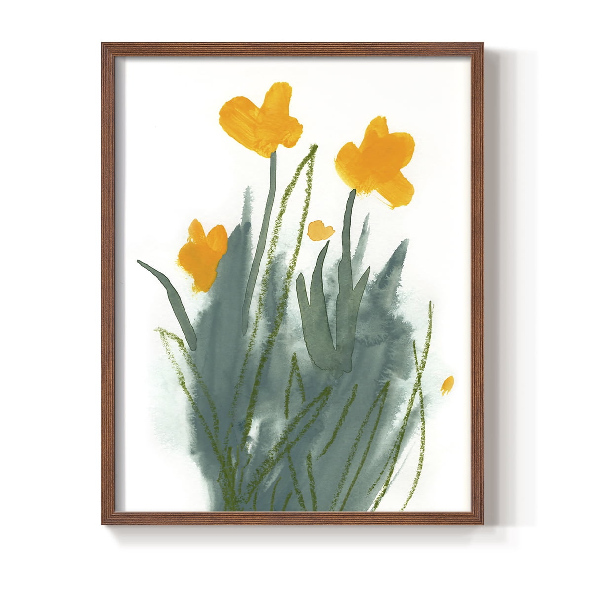 Daffodil Bunch I Framed Print in Brown Solid Wood Framed Print No Nail Hanging