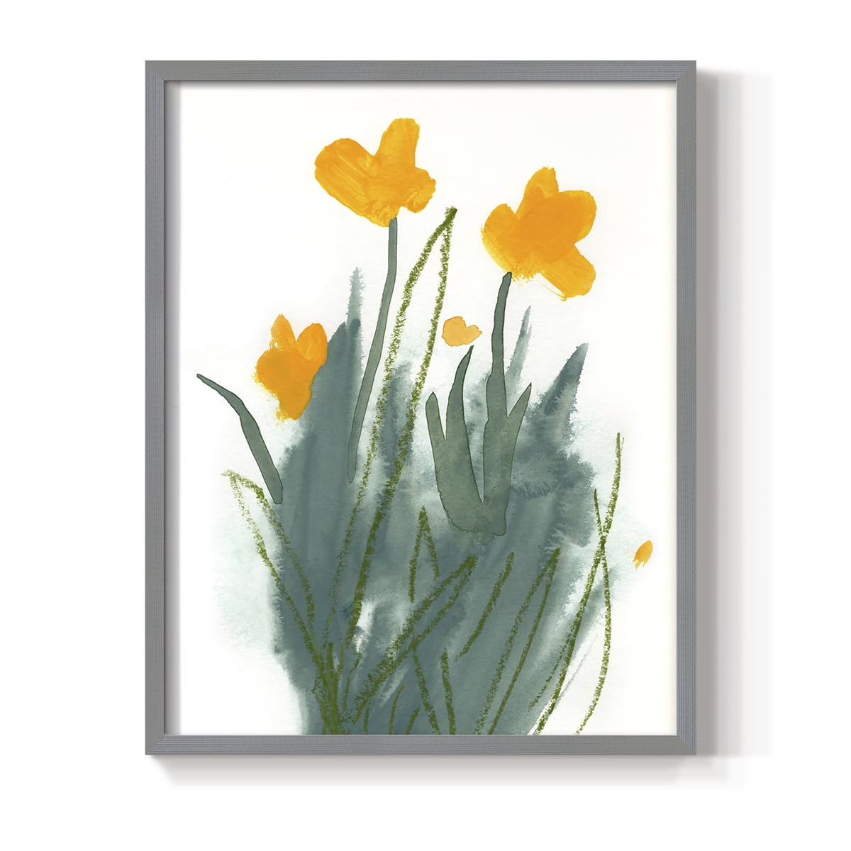 Daffodil Bunch I Framed Print in Gray Solid Wood Framed Print No Nail Hanging