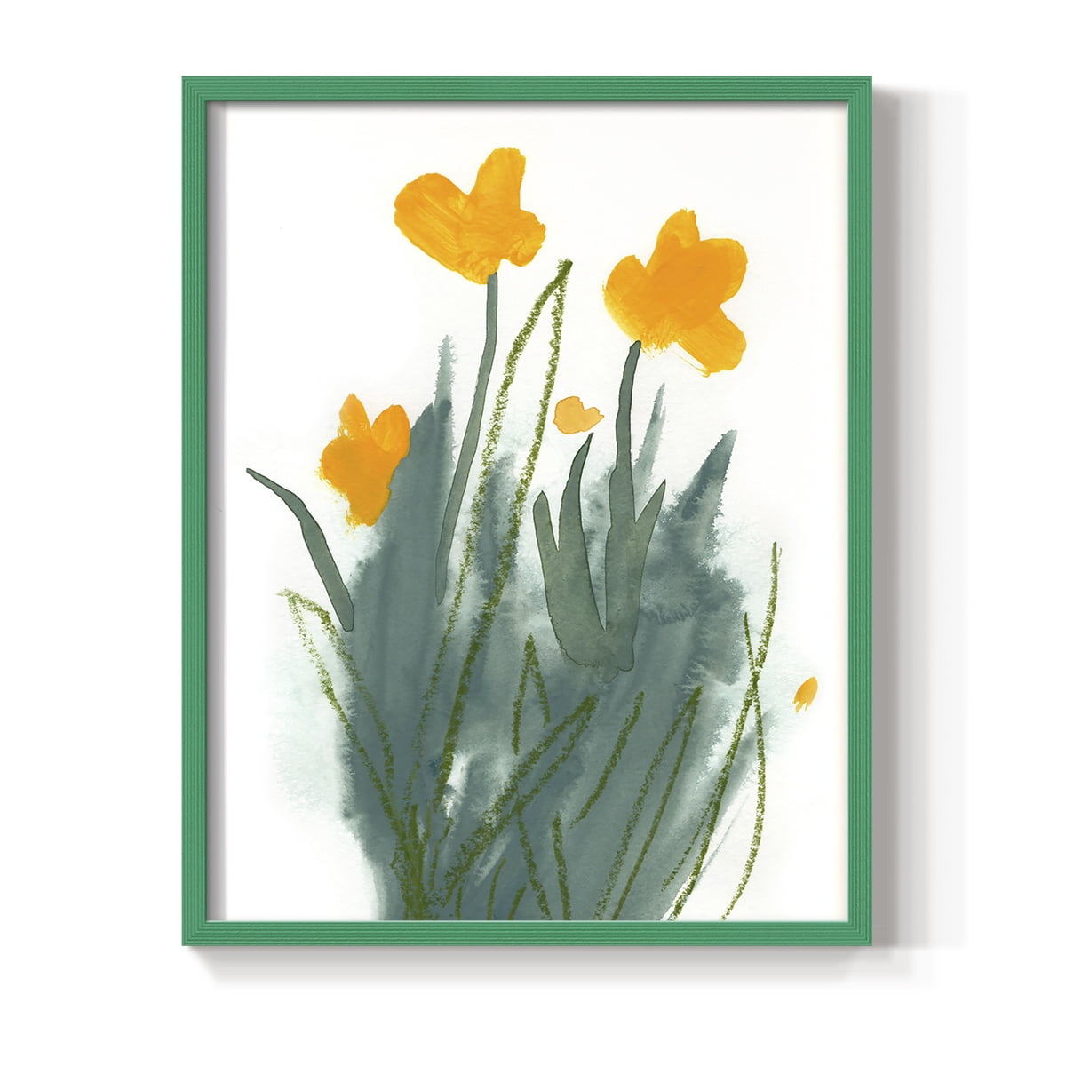 Daffodil Bunch I Framed Print in Green Solid Wood Framed Print No Nail Hanging