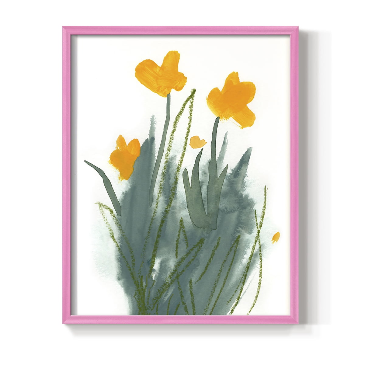 Daffodil Bunch I Framed Print in Pink Solid Wood Framed Print No Nail Hanging