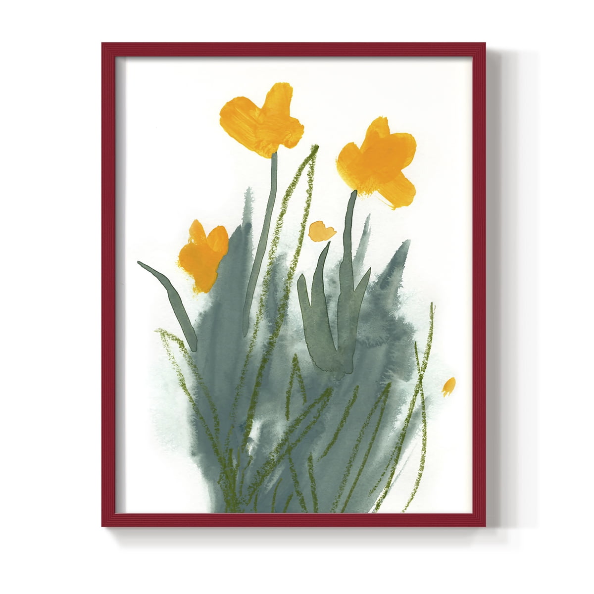 Daffodil Bunch I Framed Print in Red Solid Wood Framed Print No Nail Hanging