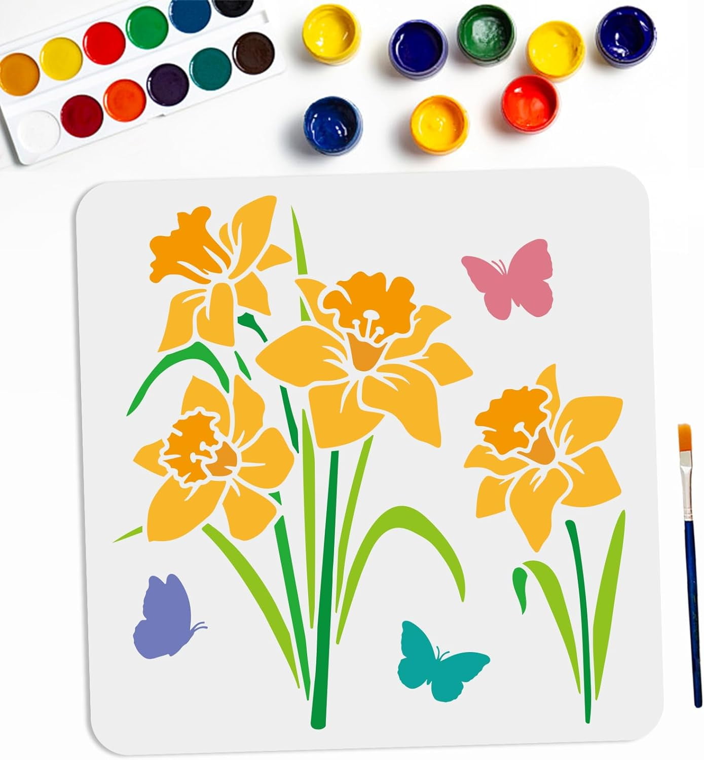 Daffodil Butterfly Stencil 11.8×11.8inch Large Narcissus Flower Bouquet