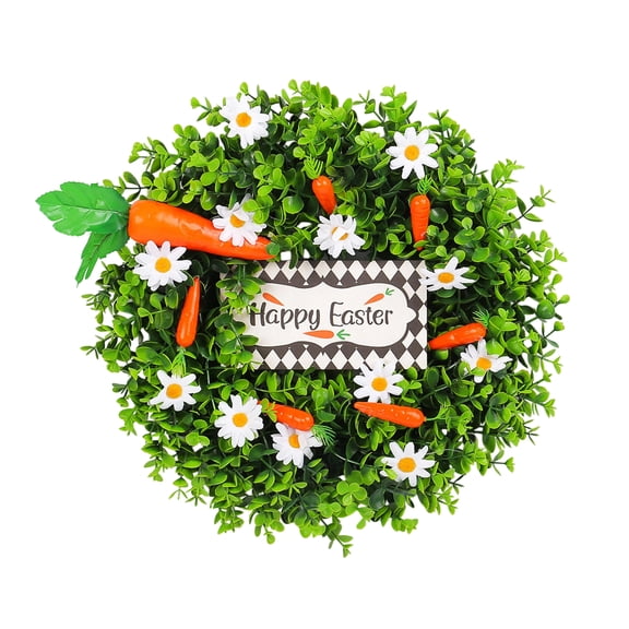 Daffodil Carrot Wreath, Happy Easter Festive Decoration With Small Daisies Eucalyptus Leaves And Carrot Details, 40Cm Diameter Home Door Hanging Ornament For Festive Atmosphere