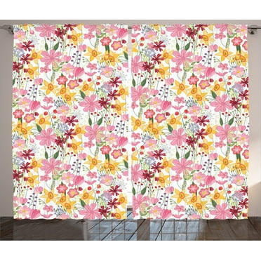Ambesonne Daffodil Curtains 2 Panel Set, Cartoon Tulips Garden Art, 108" x 90", Multicolor