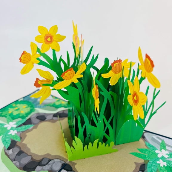 Daffodil Delight WOWPOP CARD - 3D Pop Up Card for Birthday, Travel Gift, Handmade Laser Cut Greeting Card, Adventure Card