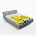 thumbnail image 1 of Ambesonne Flower Fitted Sheet, Paint of Daffodils Bouquet, Full Size, Yellow Green, 1 of 2