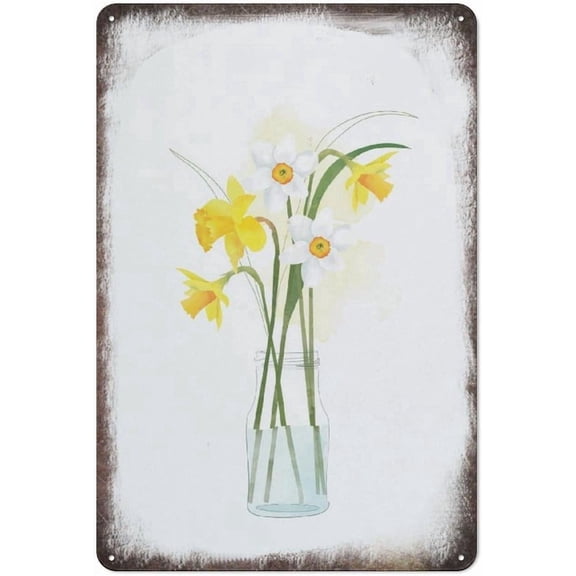 Daffodil Floral Daffodil Wall Art Floral Gallery Spring Flowers Easter Gift Rebecca Fun Office Wall Art Poster Coffee Bar Tin Sign Cubicle Decor Desk Home Gift Vintage Decor Metal Logo 8x12 inches