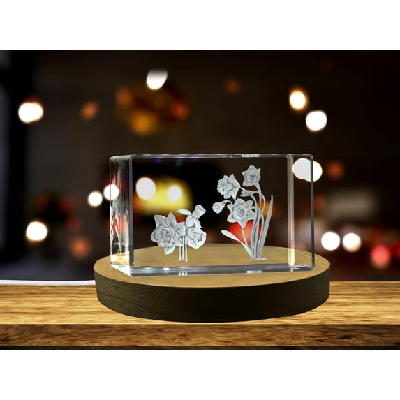 Daffodil Flower 3D Engraved Crystal Keepsake/ Gift/Decor/ Collectible/ Clear - AB Crystal Collection