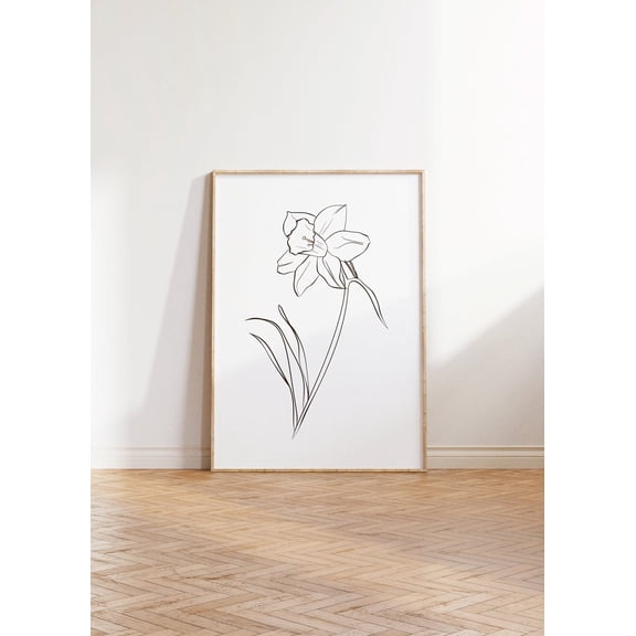 Daffodil Flower Line Wall Art, Single Line Flower Drawing, Continuous Line Floral Minimalist Line Daffodil Poster, UNFRAMED