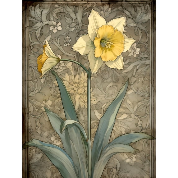 Daffodil Flower Pastel Watercolour Art Nouveau Large Wall Art Poster Print Thick Paper 18X24 Inch