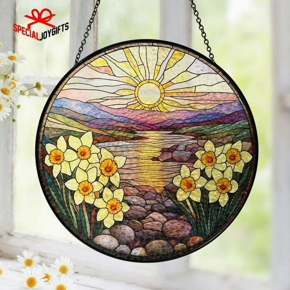 Daffodil Flower Stained Glass Suncatcher, Birth Month Flower Window Hanging, Daffodil Suncatcher, Flower Home Decor, Mother Day Gift For Mom