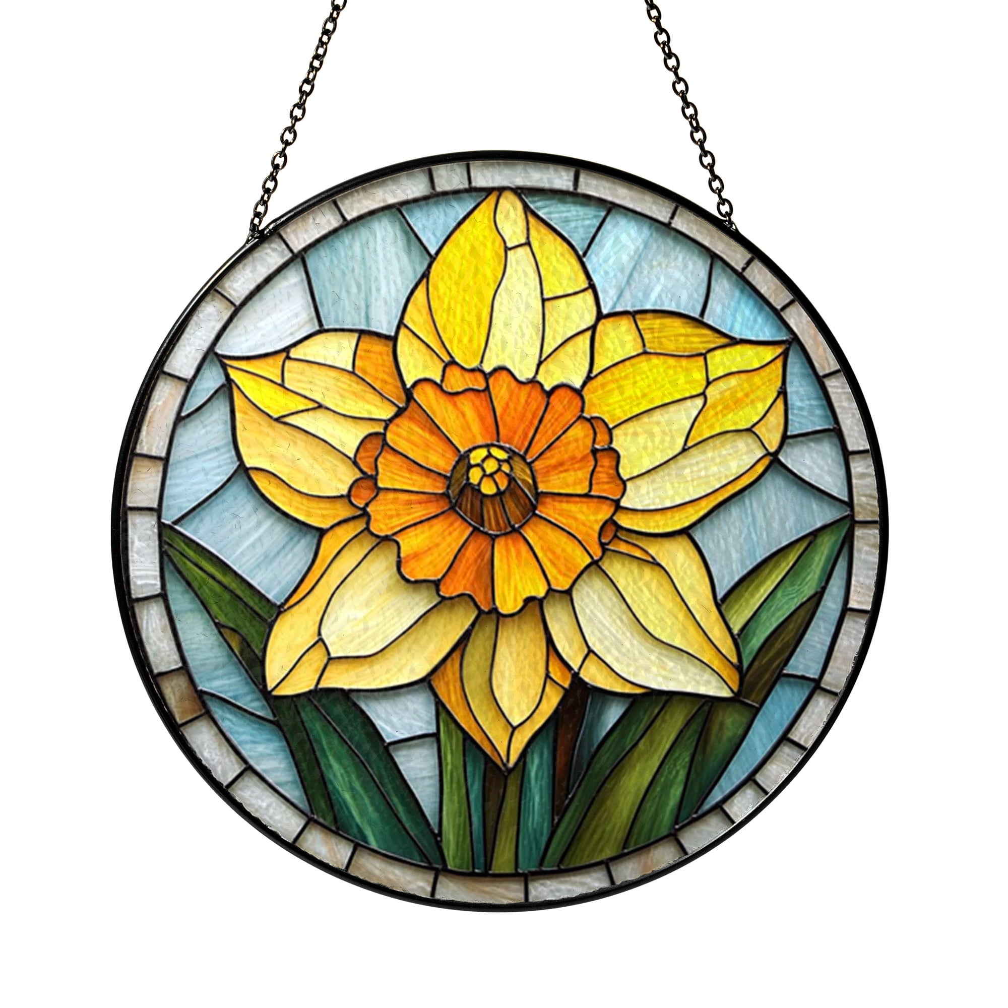 Window Flower Glass Daffodil Flower Window Decor – Stained Glass Style Hanging Art1701 ...