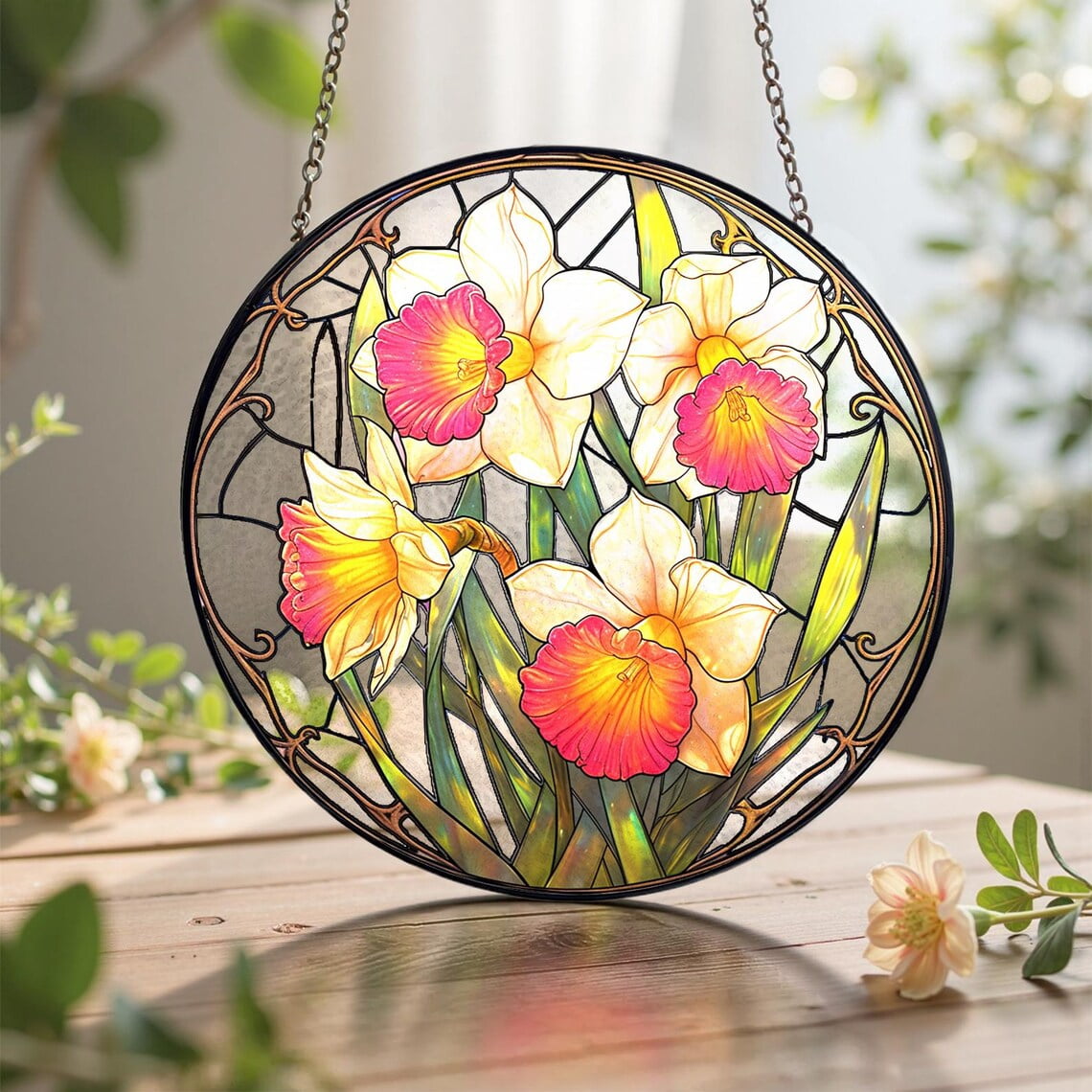 Daffodil Glass Suncatcher, March Birth Month Flower Window Hanging ...