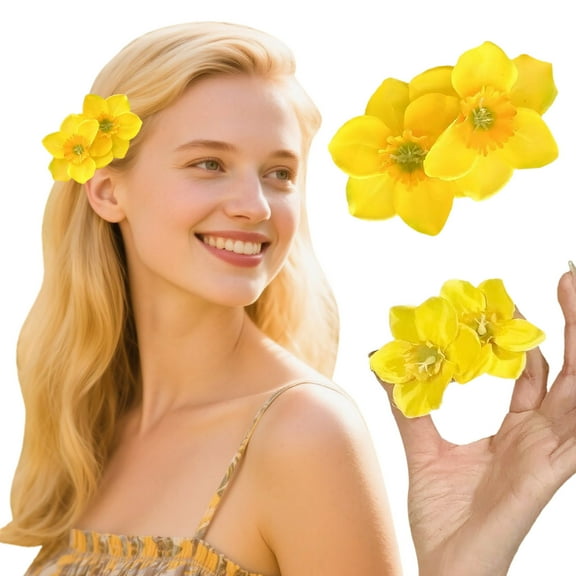 Daffodil Hair Clips Floral Barrettes For Women Girls Hair Accessories Yellow Flower Hairpins Day 2PCS