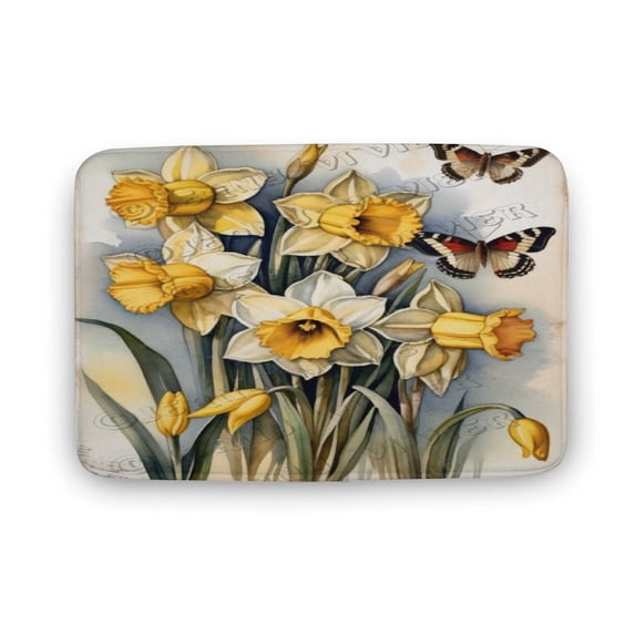 Daffodil Print Bath Rug, Coral Velvet, 16"x24", Ultra Soft and Non-Slip Bathroom Rugs for Bathroom, Shower, and Tub