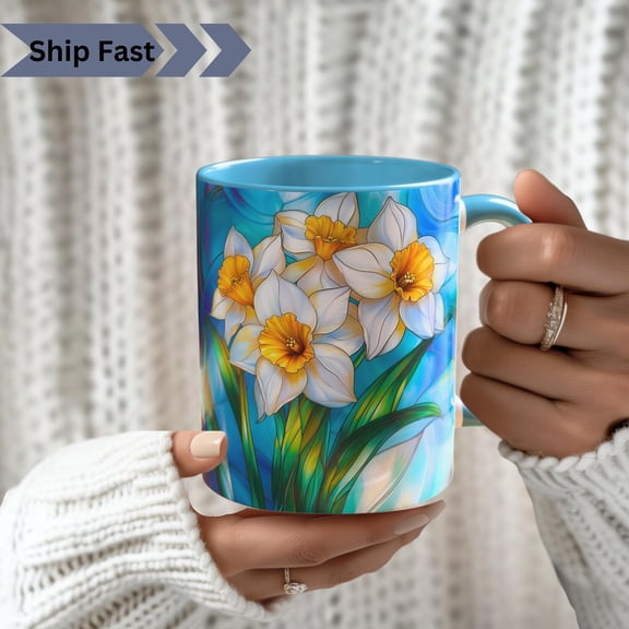 Daffodil Stained Glass Style Mug: March Birth Flower Tea Cup