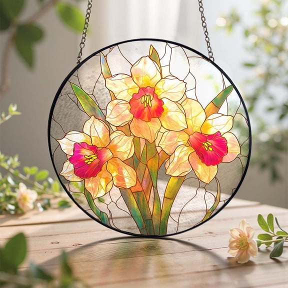 Daffodil Stained Glass Suncatcher/Daffodil March Birth Month Flower Window Hanging/Flower Garden Decor Birthday Gift for Grandma, Wife, Mom