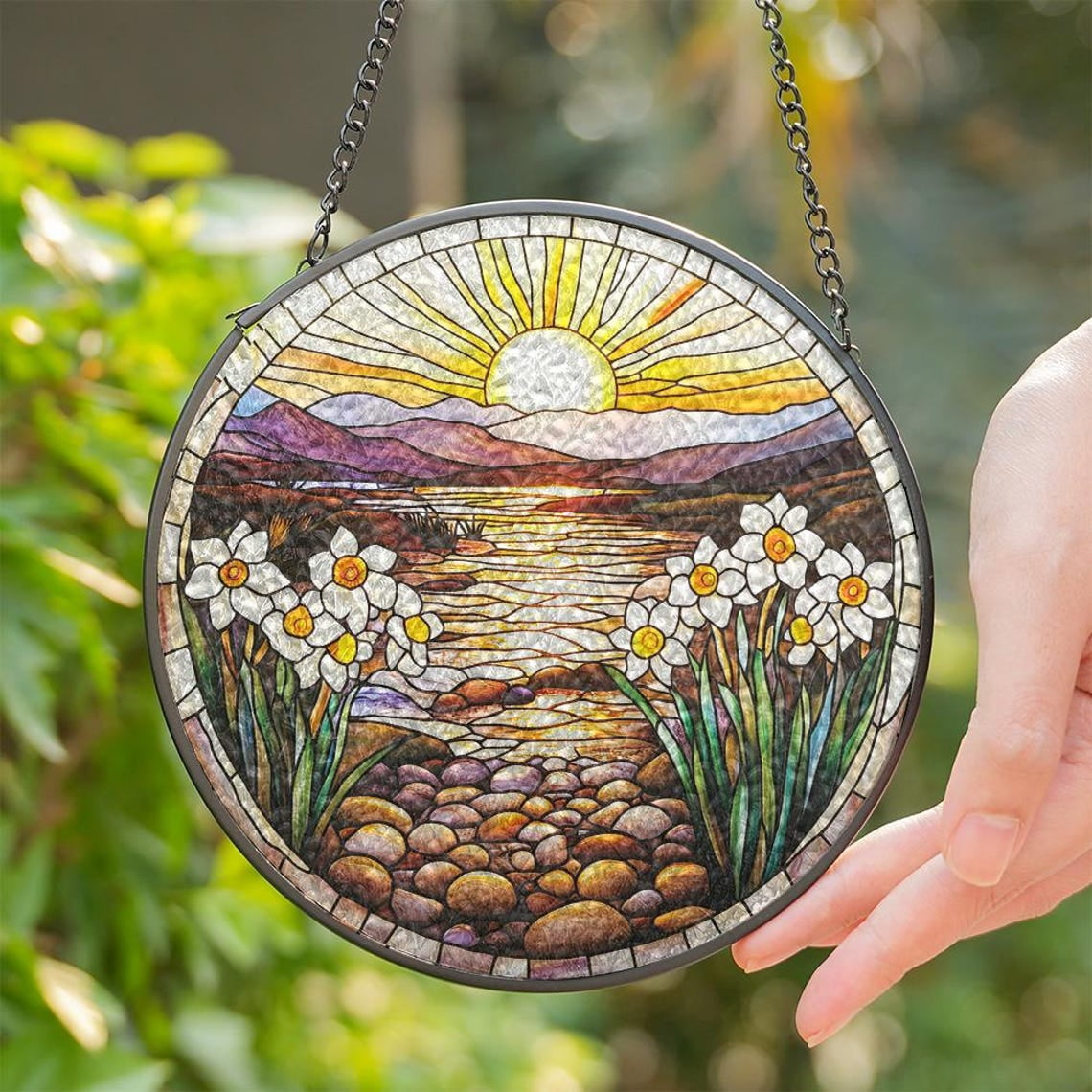 Daffodil Sunset Glass Suncatcher, March Birth Flower Window Art, Spring ...