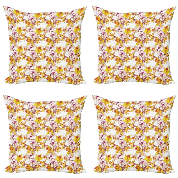 Ambesonne Floral Throw Pillow Cover 4 Pack, Flowers Spring Romance, 24", Multicolor