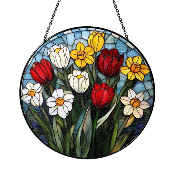 Daffodil Tulip Suncatcher, March Birth Month Flower Window Hanging Decor, Botanical Home Accent