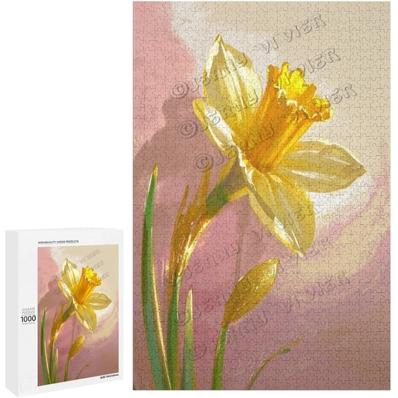 Daffodil Wooden Puzzle 1000 Pieces Yellow Spring Flowers for Adults, Relaxing Puzzle for Seniors, Family Together Time, Finished Size 20 x 30 Inches