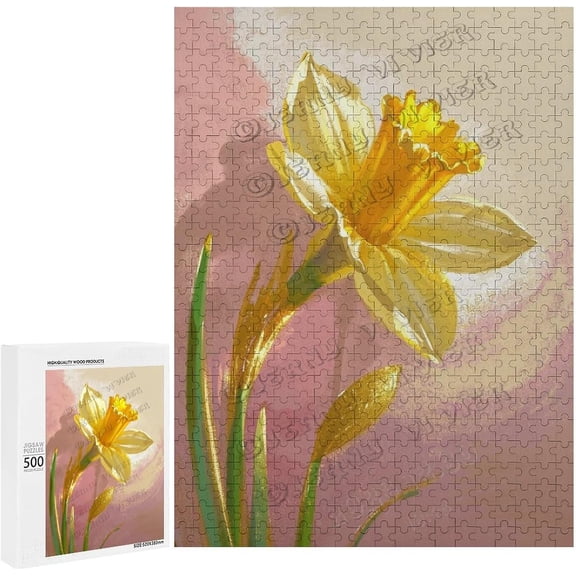 Daffodil Wooden Puzzle 500 Pieces Yellow Spring Flowers for Adults, Relaxing Puzzle for Seniors, Family Together Time, Finished Size 15 x 21 Inches