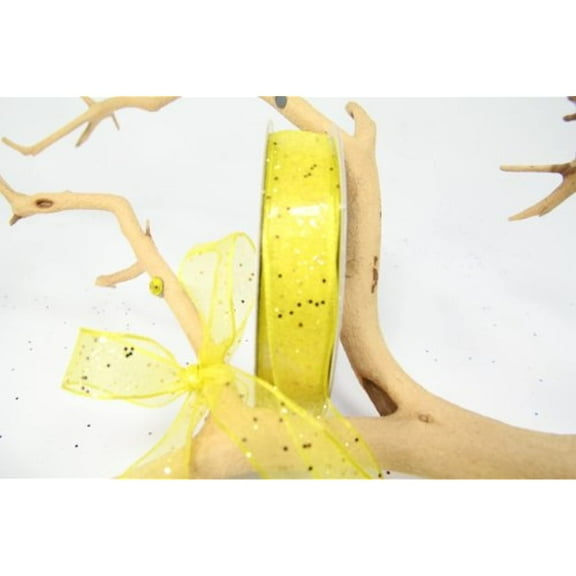 Daffodil/Yellow Glitter Ribbon with Wire - 25 Yards - 5/8" - 3 Pack