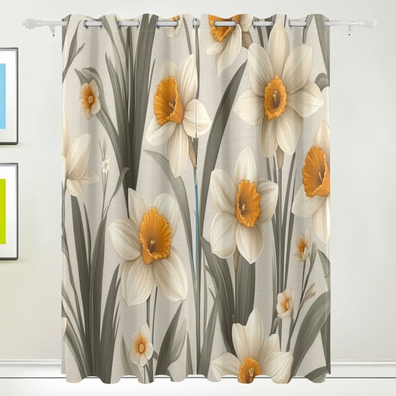 Daffodils Gray Pattern Blackout Curtains for Living Room Bedroom 55W x 72/84L Insulated Window Drapes 2 Panels