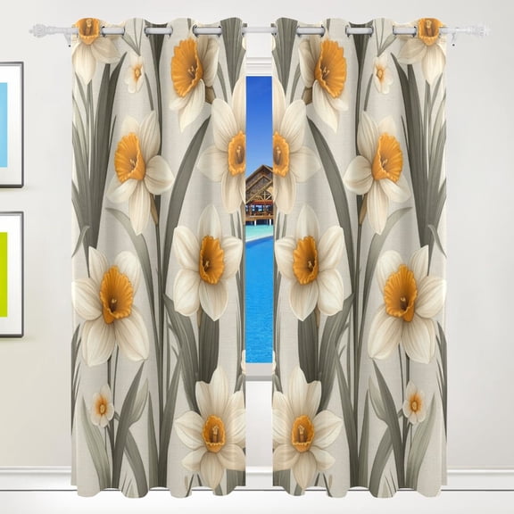 Daffodils Gray Pattern Blackout Curtains for Living Room Bedroom 55W x 72/84L Insulated Window Drapes 2 Panels