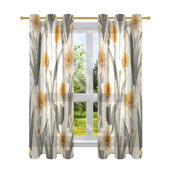 Daffodils Gray Pattern Semi Sheer Curtains for Living Room Bedroom Set of 2 Insulated Window Drapes
