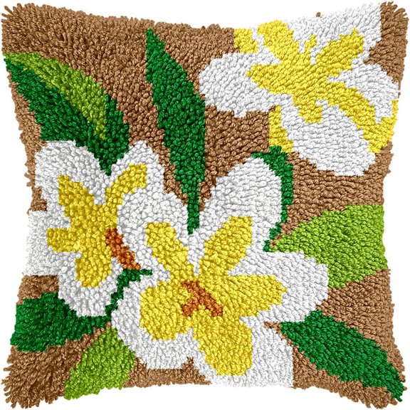 Daffodils Latch Hook Pillow Kits DIY Pillowcase Crochet Hook Cushion Making Kits with Preprinted Pattern Canvas Instruction Yarns Pillow Cover Easy Starter DIY Kits 43x43cmk148)