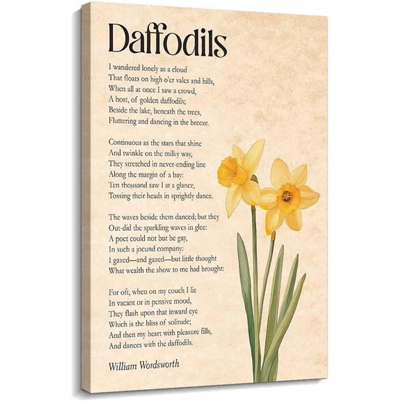 Daffodils Poem Poster Wall Decorations for Home Wall Art poster   Canvas  Panels Contemporary Artwork Poster Kitchen poster