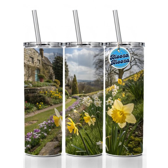 Daffodils Pretty 20oz Insulated Water Bottle Skinny Tumbler Includes Straw
