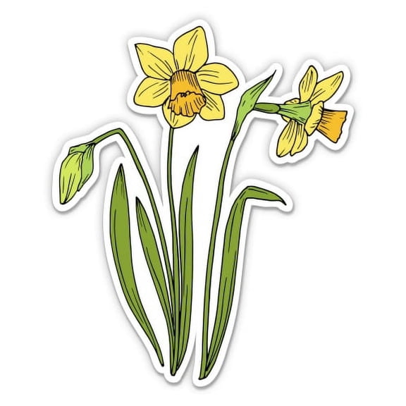 Daffodils Pretty Spring Flowers - 5" Vinyl Sticker - For Car Laptop I-Pad - Waterproof Decal