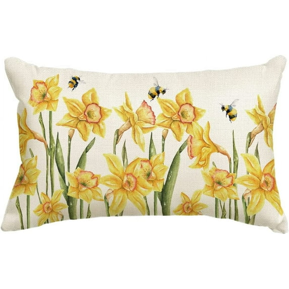 Daffodils Spring Throw Pillow Cover, 12 x 20 Inch Spring Summer Flower Cushion Case for Sofa Couch