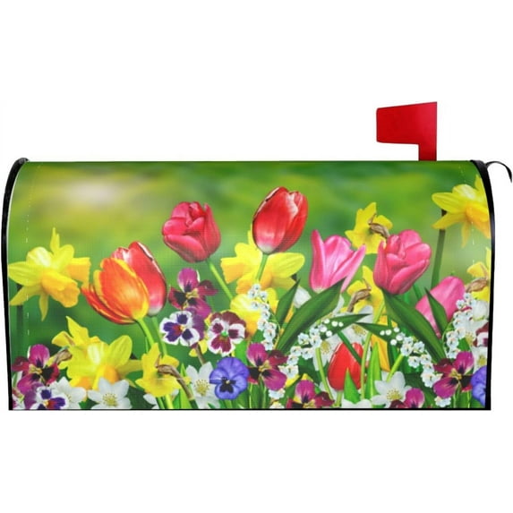 Daffodils and Tulip Flower Mailbox Covers Magnetic Standard Size 25.5" X 21" Spring Summer Mailbox Cover Decorations Wrap