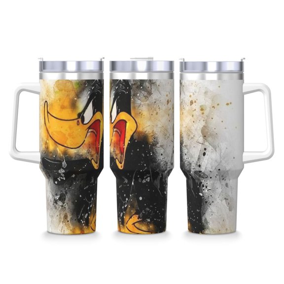 Daffy Duck 40 OZ Ice Bully Cup with Handle Straw Lid, Double Wall Stainless Steel Insulated Coffee Cup Tumbler, Colorful Mug for Travel Gym Home Outdoor Activities
