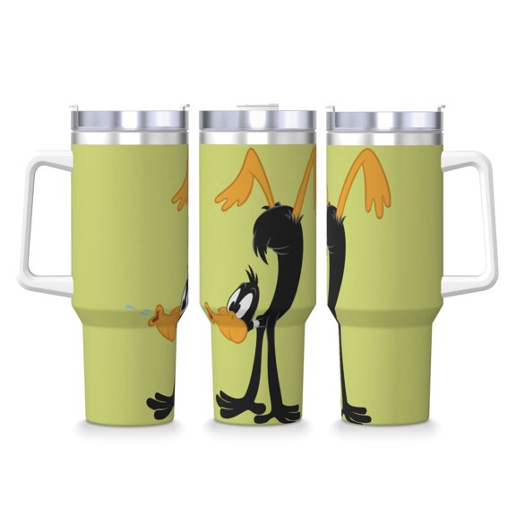 Daffy Duck 40 OZ Ice Bully Cup with Handle Straw Lid, Double Wall Stainless Steel Insulated Coffee Cup Tumbler, Colorful Mug for Travel Gym Home Outdoor Activities