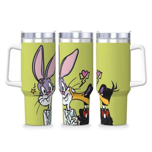 Daffy Duck 40 OZ Ice Bully Cup with Handle Straw Lid, Double Wall Stainless Steel Insulated Coffee Cup Tumbler, Colorful Mug for Travel Gym Home Outdoor Activities