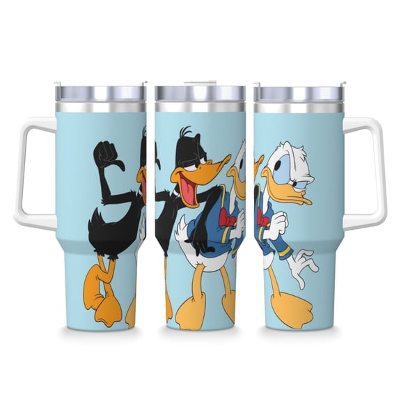 Daffy Duck 40 OZ Ice Bully Cup with Handle Straw Lid, Double Wall Stainless Steel Insulated Coffee Cup Tumbler, Colorful Mug for Travel Gym Home Outdoor Activities