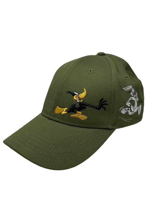 Daffy Duck Bugs Bunny Looney Tunes Men's Embroidered Snapback Hat Cap in Olive