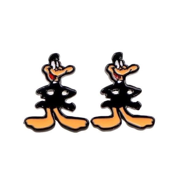 Daffy Duck Cartoon Character Enamel Metal Stud Earrings