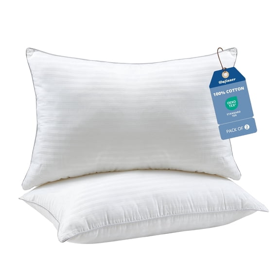 Dafinner ClimaLoft Down Alternative Bed Pillows,  100% Cotton Cover Set of 2 King Size, Medium Support for All Sleepers(20x36, White)