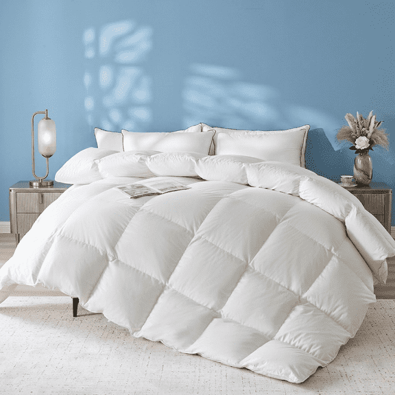 Dafinner All Season Goose Feather Down Comforter, 100% Organic Cotton California King Size Duvet Insert with 4 Corner Tabs (104x96 inches, White)